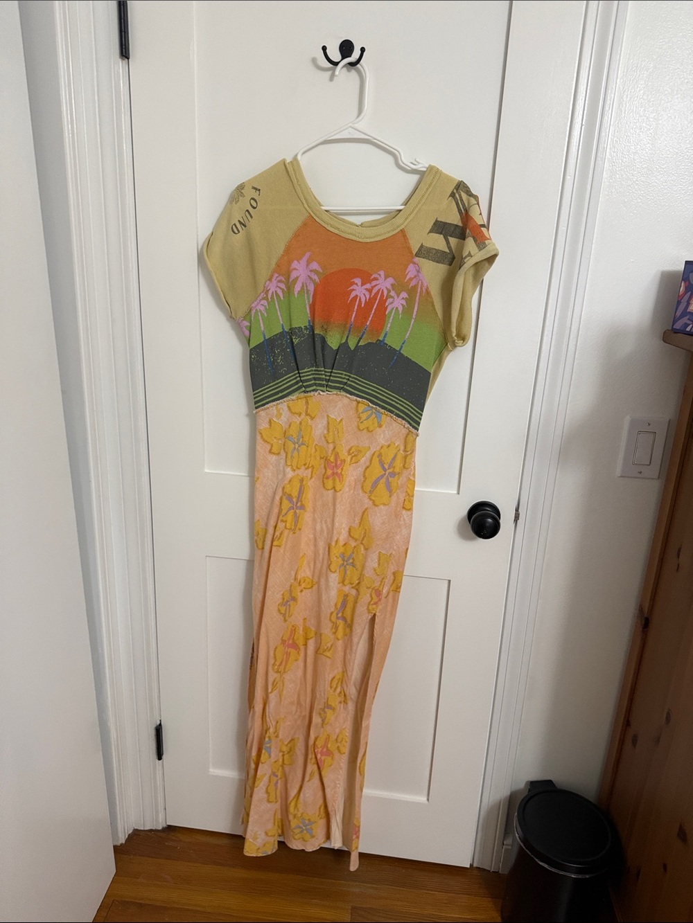 Tropical Sunset Palm Maxi Dress in Peach and Olive